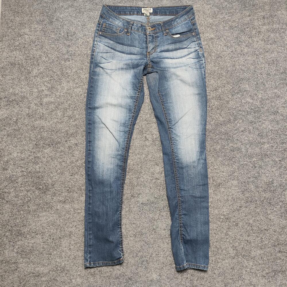 Mudd Jeans Juniors 7 Medium Wash Blue Low Rise Skinny Stretch Distressed Denim